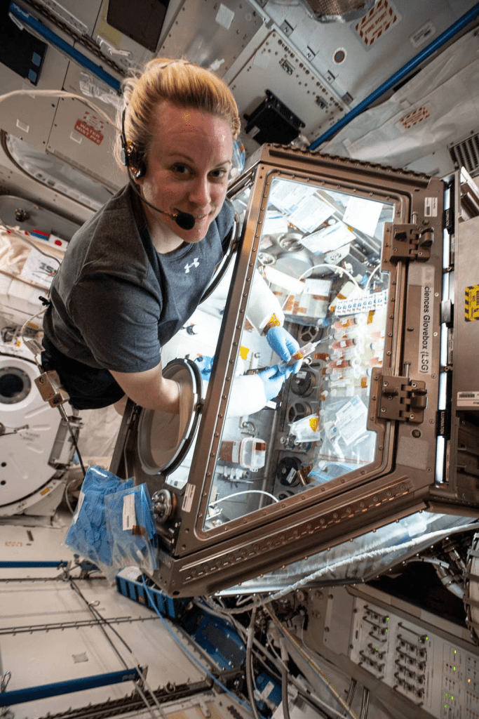 Female scientist onboard The International Space Station